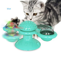 HKM-372051 Rotating Windmill Cat Toy with Suction Base, Dual Bins for Interactive Play, Luminous Balls and Catnip