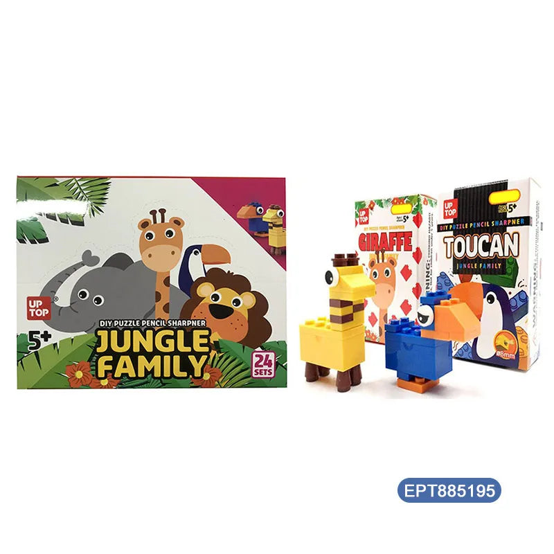 Cute Animal-Themed Educational DIY Building Block Set with Mini Pencil Sharpener for Kids