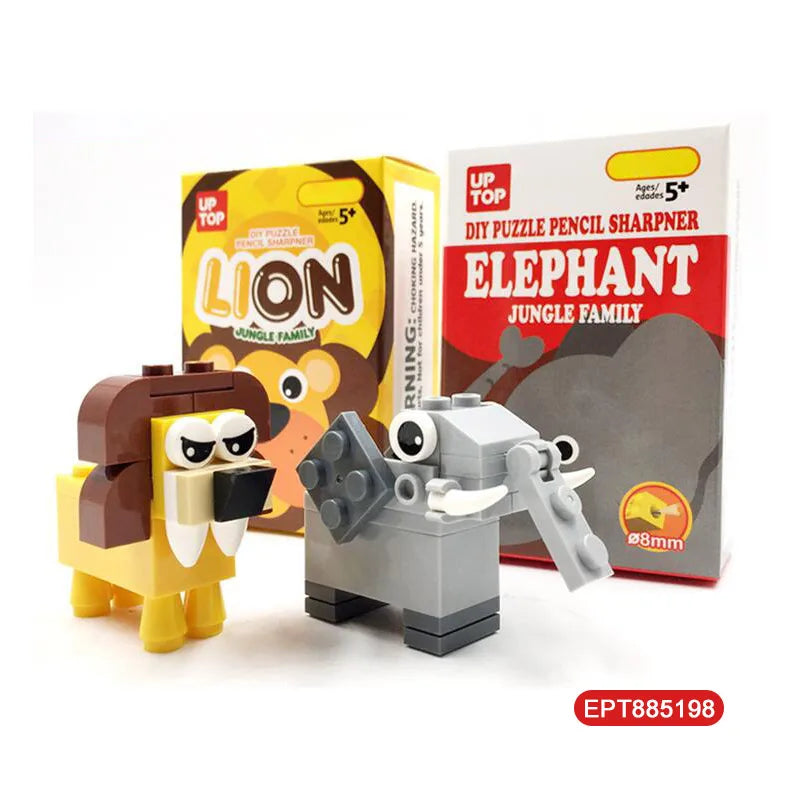 Cute Animal-Themed Educational DIY Building Block Set with Mini Pencil Sharpener for Kids