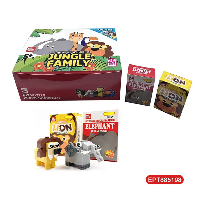 Cute Animal-Themed Educational DIY Building Block Set with Mini Pencil Sharpener for Kids