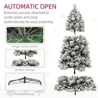 HKM-372371 Snow Flocked 6.5 Ft Artificial Christmas Tree with 350 Clear Lights and Metal Stand