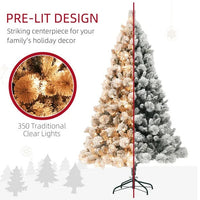 HKM-372371 Snow Flocked 6.5 Ft Artificial Christmas Tree with 350 Clear Lights and Metal Stand