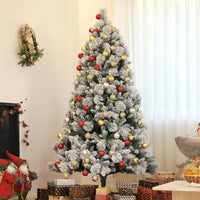 HKM-372371 Snow Flocked 6.5 Ft Artificial Christmas Tree with 350 Clear Lights and Metal Stand