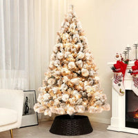HKM-372371 Snow Flocked 6.5 Ft Artificial Christmas Tree with 350 Clear Lights and Metal Stand