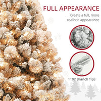 HKM-372371 Snow Flocked 6.5 Ft Artificial Christmas Tree with 350 Clear Lights and Metal Stand