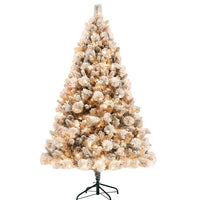 HKM-372371 Snow Flocked 6.5 Ft Artificial Christmas Tree with 350 Clear Lights and Metal Stand