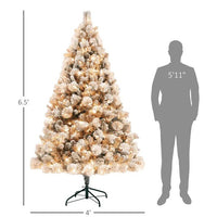 HKM-372371 Snow Flocked 6.5 Ft Artificial Christmas Tree with 350 Clear Lights and Metal Stand