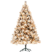 HKM-372371 Snow Flocked 6.5 Ft Artificial Christmas Tree with 350 Clear Lights and Metal Stand