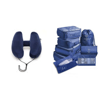 HKM-372435 H-Shaped Inflatable Neck Pillow for Travel - Lightweight, Foldable Design with Soft Velvet Fabric