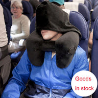 HKM-372435 H-Shaped Inflatable Neck Pillow for Travel - Lightweight, Foldable Design with Soft Velvet Fabric