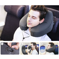 HKM-372435 H-Shaped Inflatable Neck Pillow for Travel - Lightweight, Foldable Design with Soft Velvet Fabric