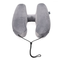 HKM-372435 H-Shaped Inflatable Neck Pillow for Travel - Lightweight, Foldable Design with Soft Velvet Fabric