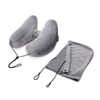 HKM-372435 H-Shaped Inflatable Neck Pillow for Travel - Lightweight, Foldable Design with Soft Velvet Fabric