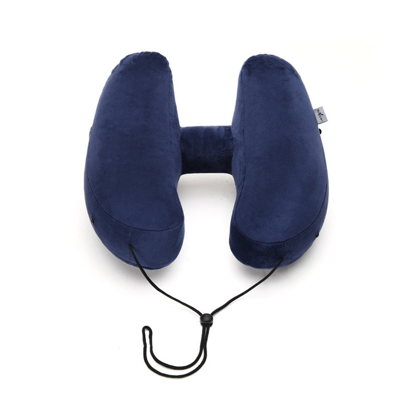 KTX-372435 H-Shaped Inflatable Neck Pillow for Travel - Lightweight, Foldable Design with Soft Velvet Fabric
