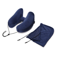 HKM-372435 H-Shaped Inflatable Neck Pillow for Travel - Lightweight, Foldable Design with Soft Velvet Fabric