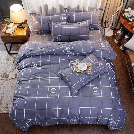 HKM-372563 Three-Piece Cotton Bedding Set with Geometric Pattern - Includes Bed Sheet, Duvet Cover, and Pillowcases