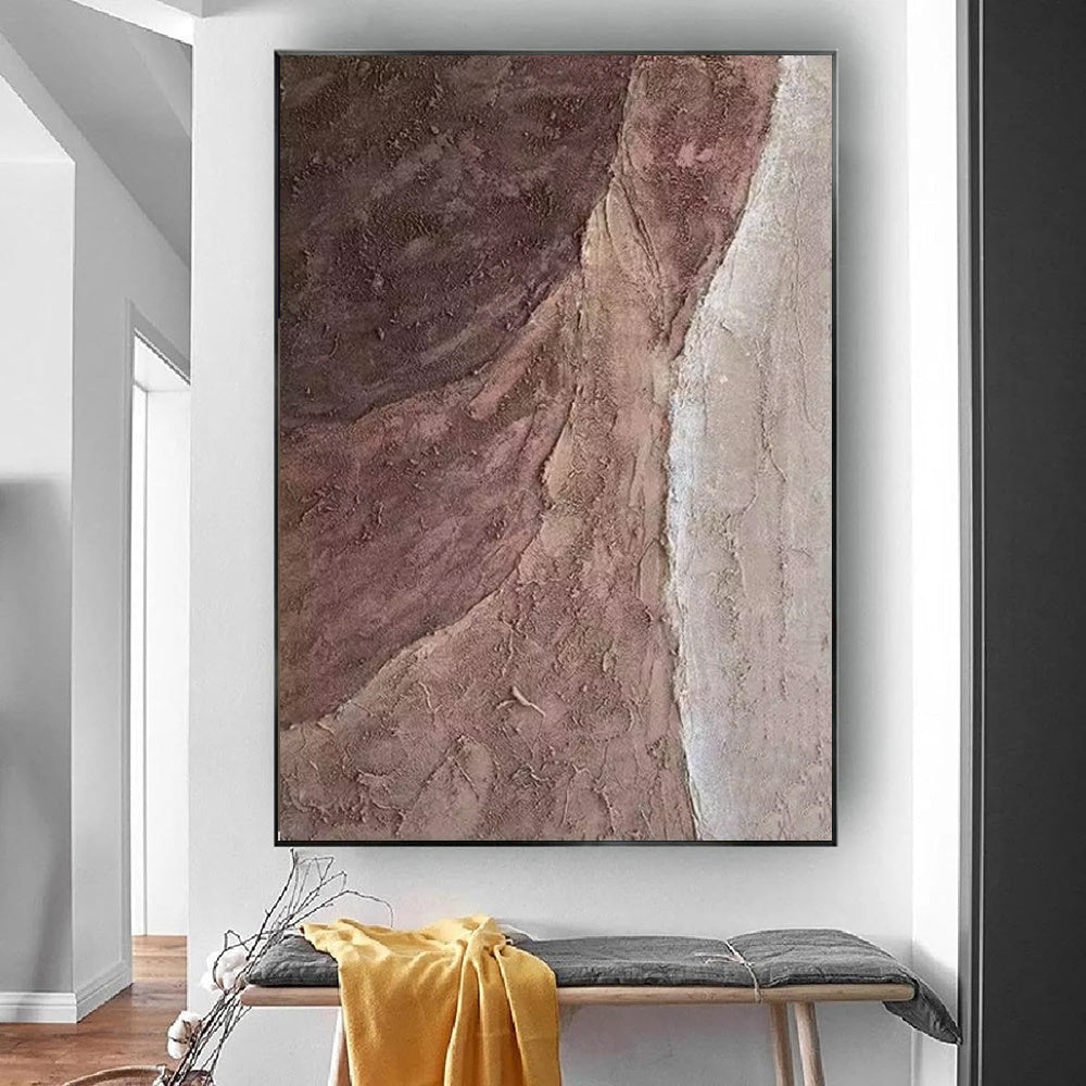 HKM-372691 Abstract Brown Texture Handmade Oil Painting Canvas Wall Art for Living Room Décor - Frameless Unstretched Design