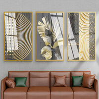 HKM-372755 Abstract Golden Canvas Art - Modern Luxury Decorative Painting on Oil Canvas, Frameless Rectangle Design