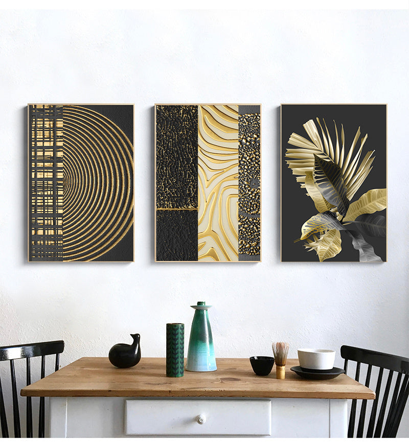 HKM-372755 Abstract Golden Canvas Art - Modern Luxury Decorative Painting on Oil Canvas, Frameless Rectangle Design