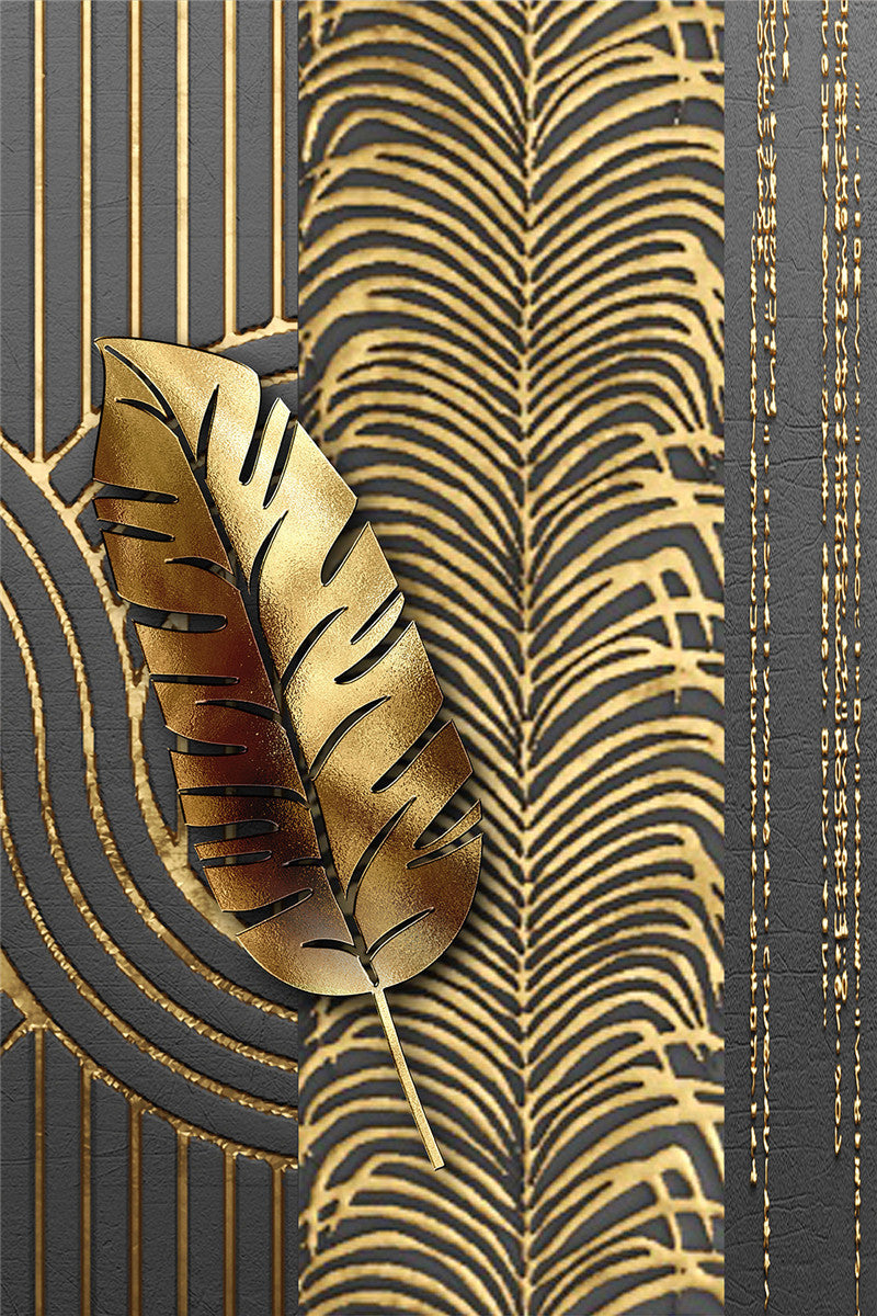 HKM-372755 Abstract Golden Canvas Art - Modern Luxury Decorative Painting on Oil Canvas, Frameless Rectangle Design