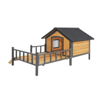 HKM-372755 Large Outdoor Wooden Dog Kennel with Porch and Waterproof Roof for Extra Large Breeds