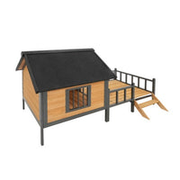 HKM-372755 Large Outdoor Wooden Dog Kennel with Porch and Waterproof Roof for Extra Large Breeds
