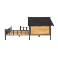HKM-372755 Large Outdoor Wooden Dog Kennel with Porch and Waterproof Roof for Extra Large Breeds