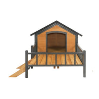 HKM-372755 Large Outdoor Wooden Dog Kennel with Porch and Waterproof Roof for Extra Large Breeds