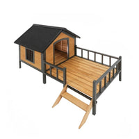 HKM-372755 Large Outdoor Wooden Dog Kennel with Porch and Waterproof Roof for Extra Large Breeds