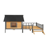 HKM-372755 Large Outdoor Wooden Dog Kennel with Porch and Waterproof Roof for Extra Large Breeds