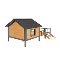 HKM-372755 Large Outdoor Wooden Dog Kennel with Porch and Waterproof Roof for Extra Large Breeds