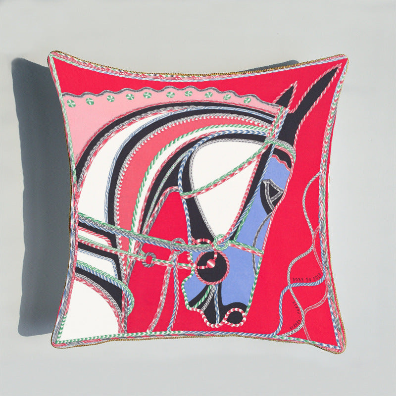 HKM-372755 Light Luxury Horse Portrait Cushion Cover - Geometric Abstract Design with Plush Filling