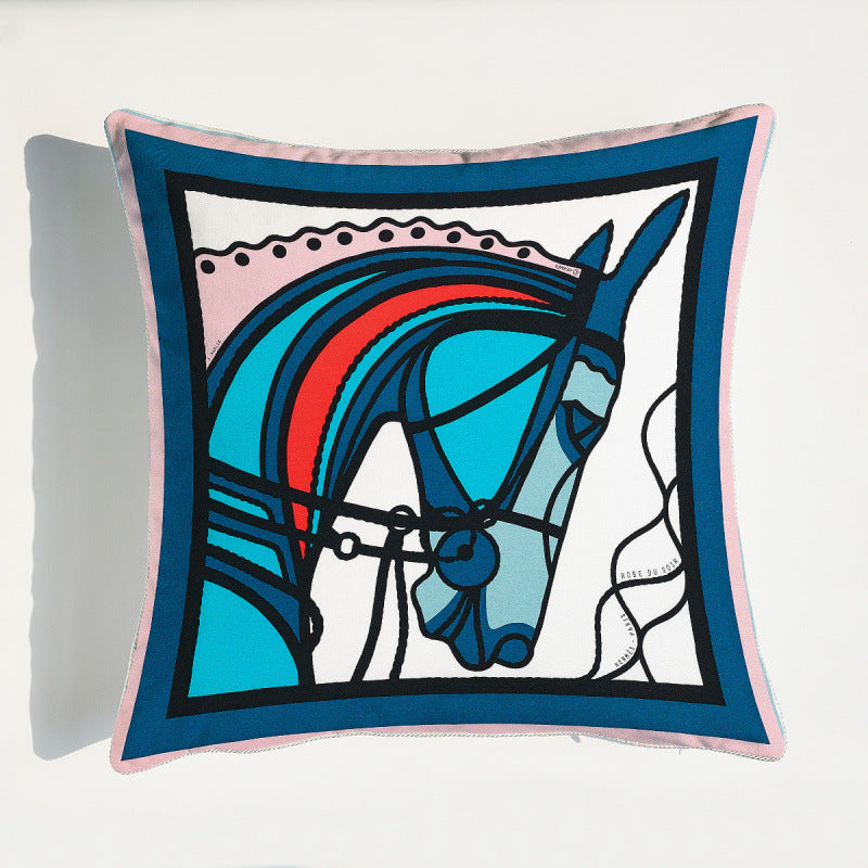 HKM-372755 Light Luxury Horse Portrait Cushion Cover - Geometric Abstract Design with Plush Filling