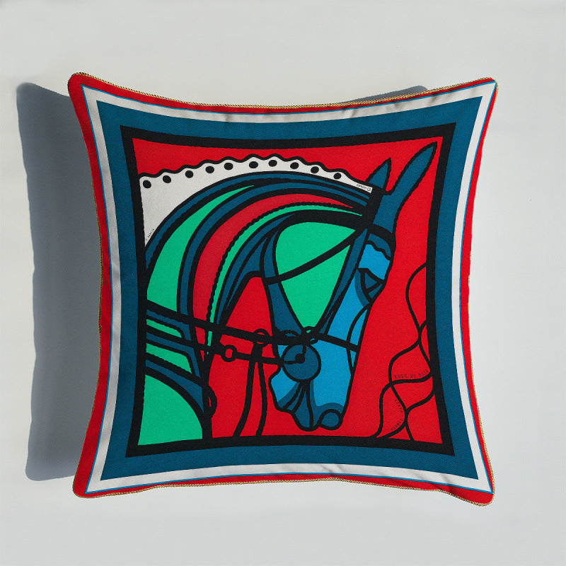 HKM-372755 Light Luxury Horse Portrait Cushion Cover - Geometric Abstract Design with Plush Filling