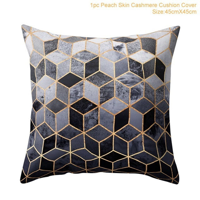 HKM-372883 Geometric Abstract Plush Pillow Cover - Modern Simplicity 45x45cm