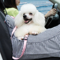 HKM-372947 Stylish Denim Canvas Dog Travel Kennel - Blue Stripes & Deep Sea Blue, 55x50x30cm