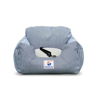 HKM-372947 Stylish Denim Canvas Dog Travel Kennel - Blue Stripes & Deep Sea Blue, 55x50x30cm