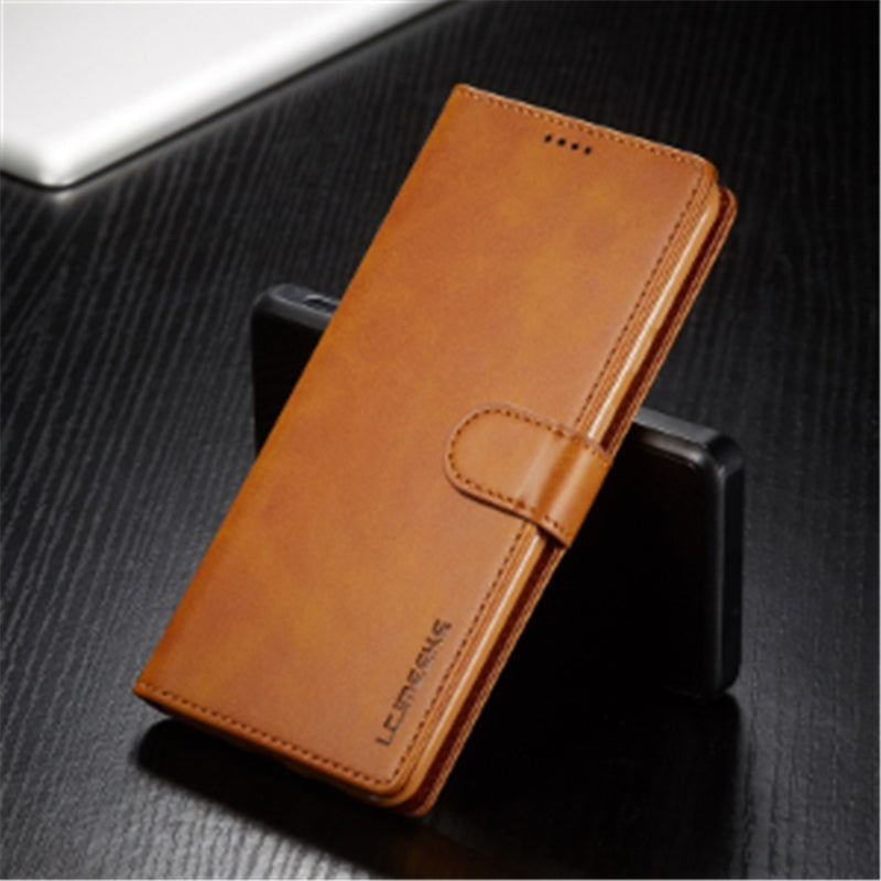 HKM-373011 Calfskin Pattern Flip Cover with Card Holder and Anti-Drop Protection