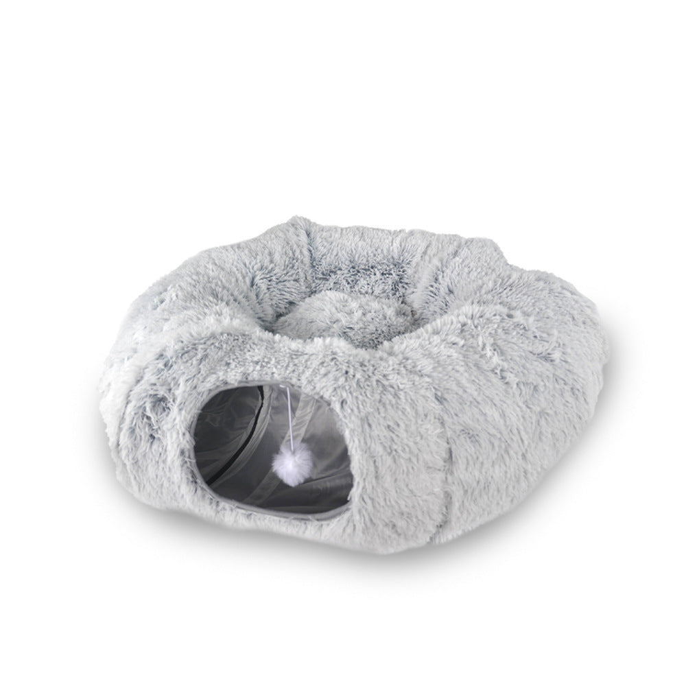 HKM-373139 Warm Plush Foldable Cat Tunnel Nest