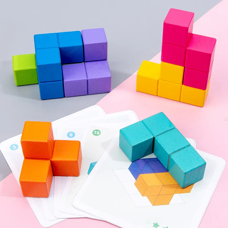 HKM-373331 3D Stacking Puzzle Cube Toy for Children - Educational Wooden Building Blocks for Logical Thinking (AJE-30)