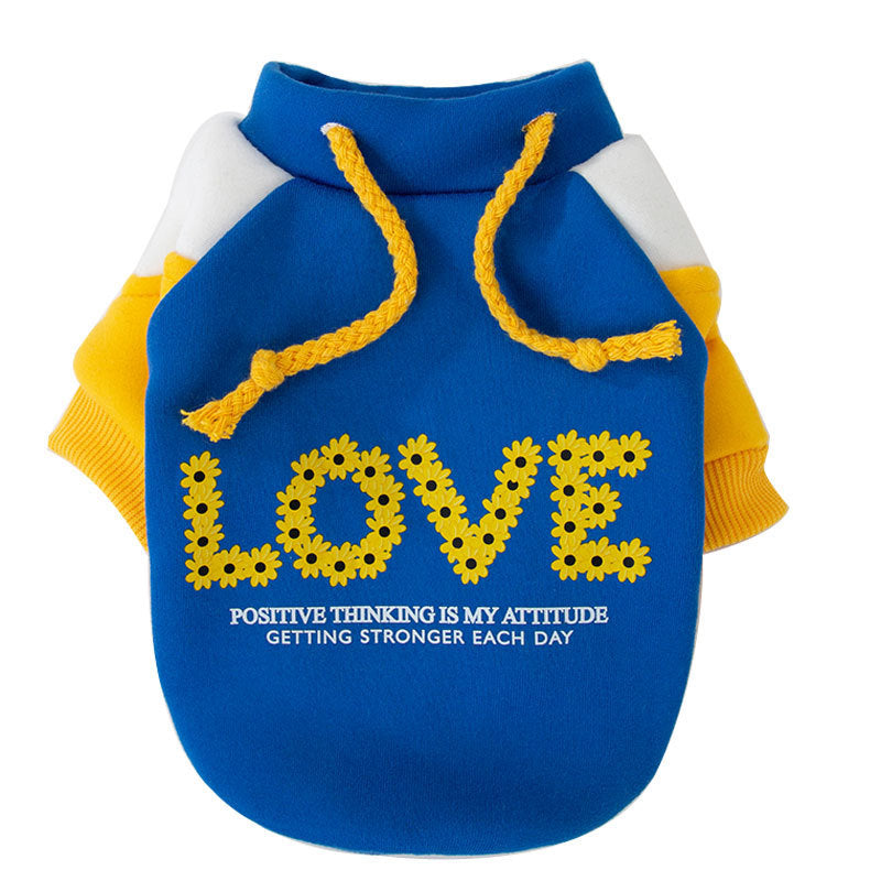 HKM-373331 Cozy Hooded Pet Sweater for Autumn and Winter - Milk Silk Material, Available in Blue and Black, Multiple Sizes