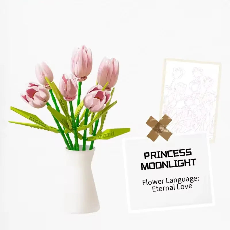 DIY Flower Bricks Building Blocks Construction Toy Vase Set for Creative Home Decoration