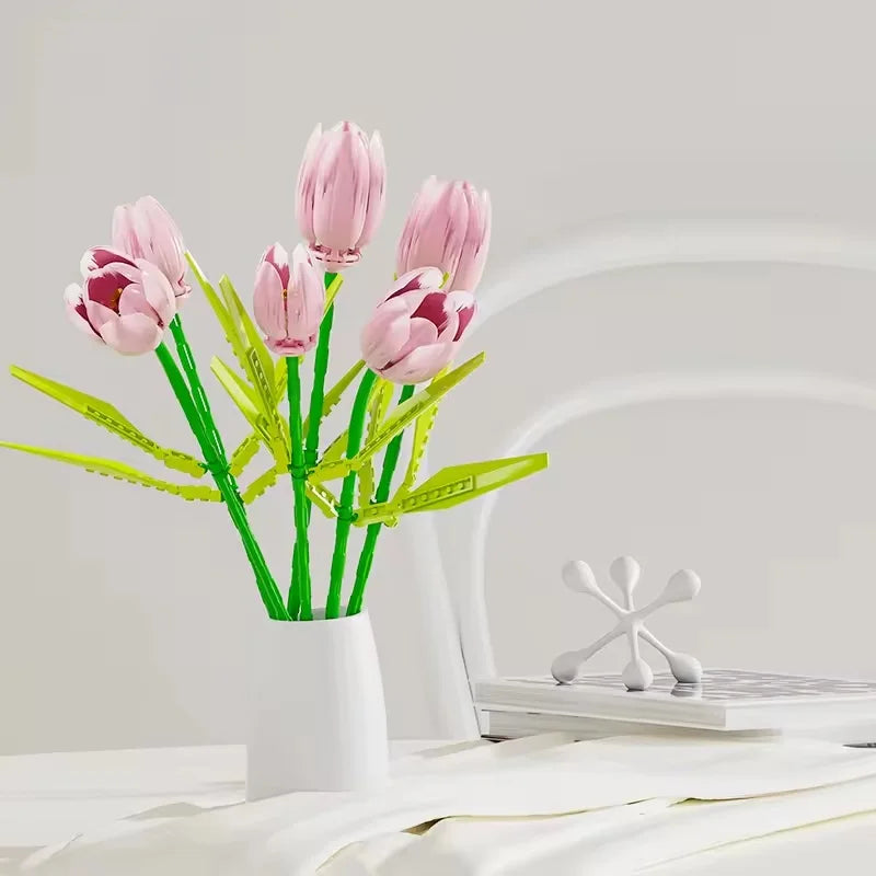 DIY Flower Bricks Building Blocks Construction Toy Vase Set for Creative Home Decoration