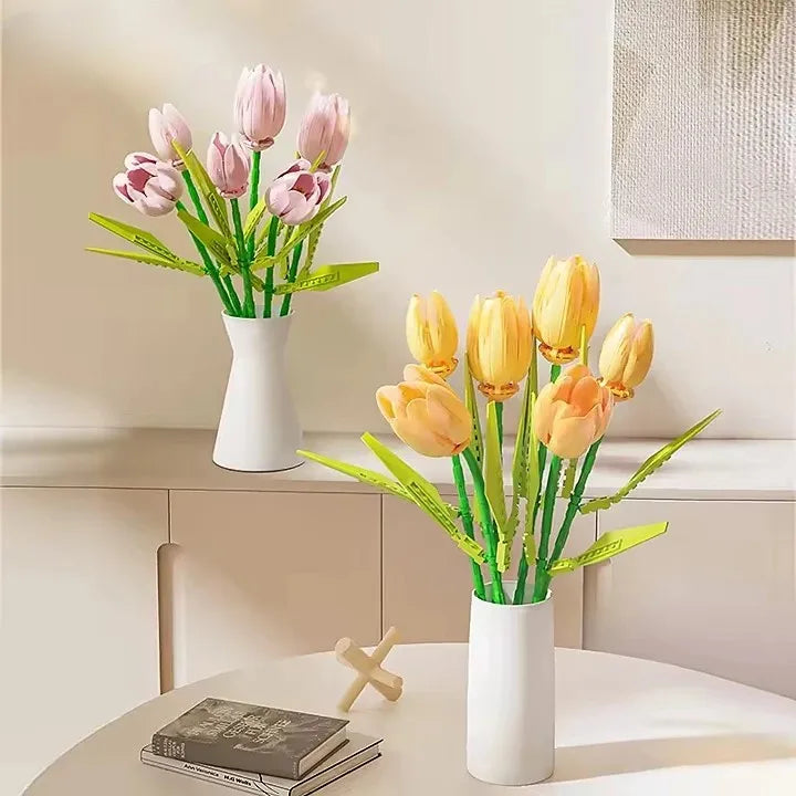 DIY Flower Bricks Building Blocks Construction Toy Vase Set for Creative Home Decoration