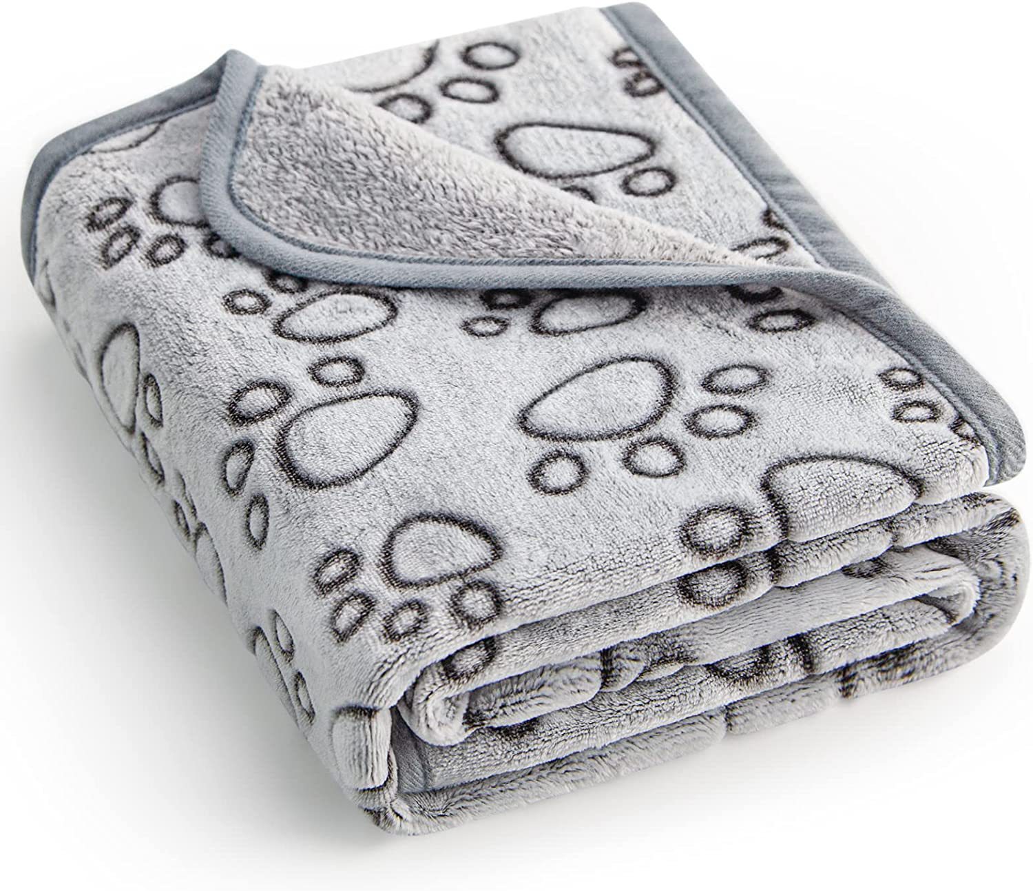 HKM-374035 Flannel Pet Blanket with Gray Cut Flower Footprints – Multiple Sizes Available