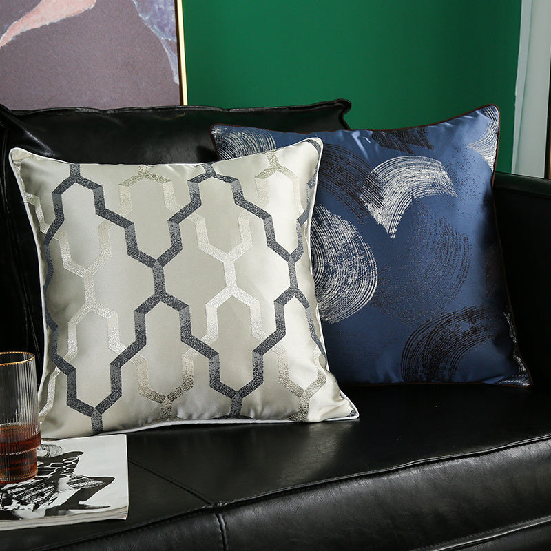 HKM-374035 Simple Modern Geometric Silk and Satin Throw Pillow Cover - 45x45cm