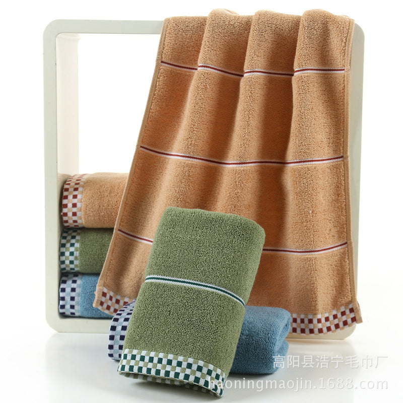 HKM-374483 Ultra-Soft Pure Cotton Facial Towel, Quick-Dry Absorbent, Houndstooth Design, 35x75 cm