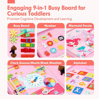 HKM-374867 Pink Unicorn Montessori Busy Board for Toddlers - Educational Silicone Sensory Toy