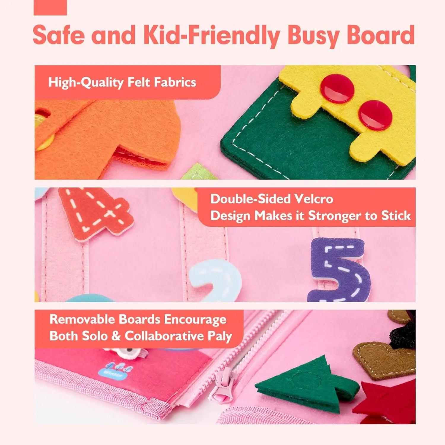HKM-374867 Pink Unicorn Montessori Busy Board for Toddlers - Educational Silicone Sensory Toy