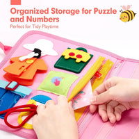 HKM-374867 Pink Unicorn Montessori Busy Board for Toddlers - Educational Silicone Sensory Toy